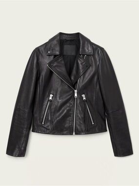 All Saints Black DALBY SLIM FIT LEATHER BIKER JACKET